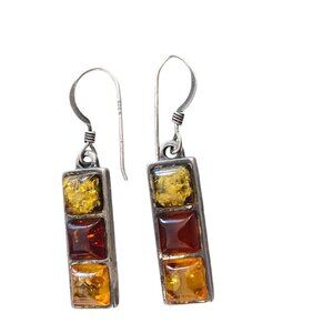 AMBER DROP EARRINGS CABOCHONS STERLING SILVER 925 HOOKS